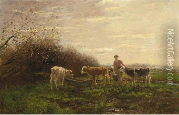 Tending The Cows Oil Painting - Willem Maris