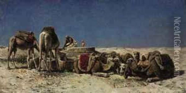 Camels Beside A Cistern Oil Painting - Edwin Lord Weeks