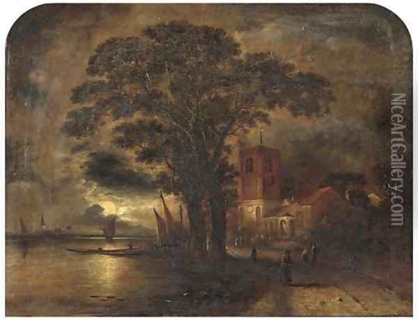 Chelsea Old Church at moonlight Oil Painting - William Henry Crome