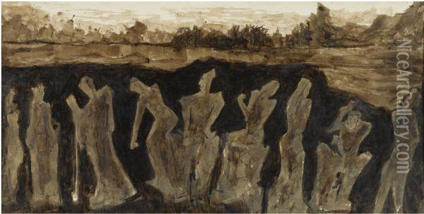 Untitled (figures In Sepia) Oil Painting - Rabindranath Tagore