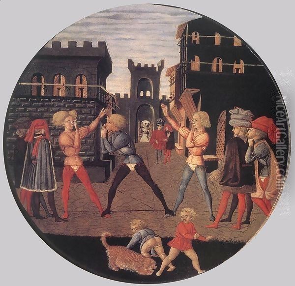 Game of Civettino (a Birth Salver) 2 Oil Painting - Giovanni di ser Giovanni Guidi (see Scheggia)