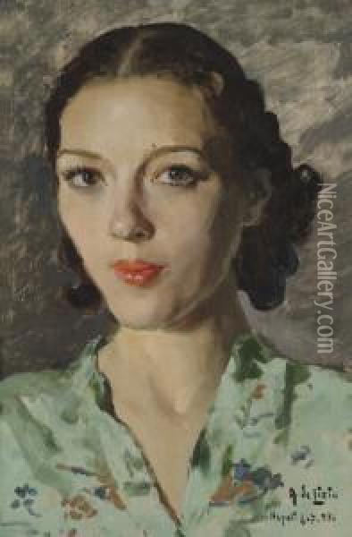 Portrait De Jeune Femme Au Kimono Oil Painting - Arnaldo Delisio