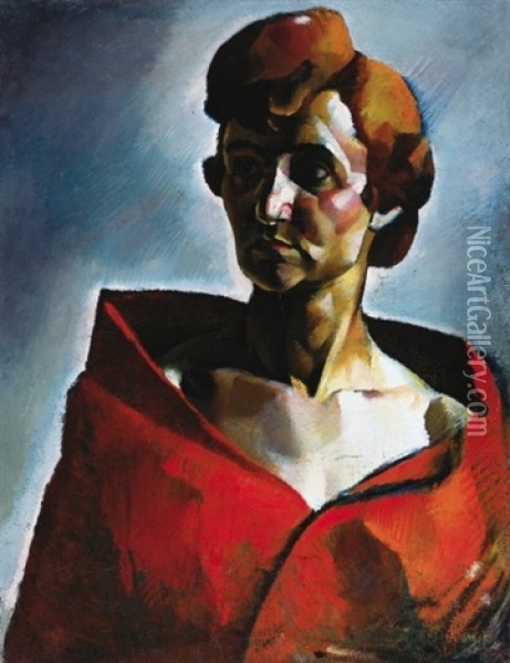 Woman In Red Dress Oil Painting - Vilmos Aba-Novak