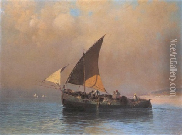 Barca Di Pescatori Oil Painting - Salvatore Petruolo