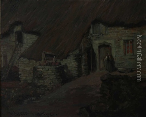 Le Soir Sur La Chaumiere Oil Painting - Arthur Midy