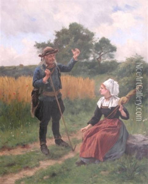 Conversation En Campagne Oil Painting - Edouard-Louis Boudier