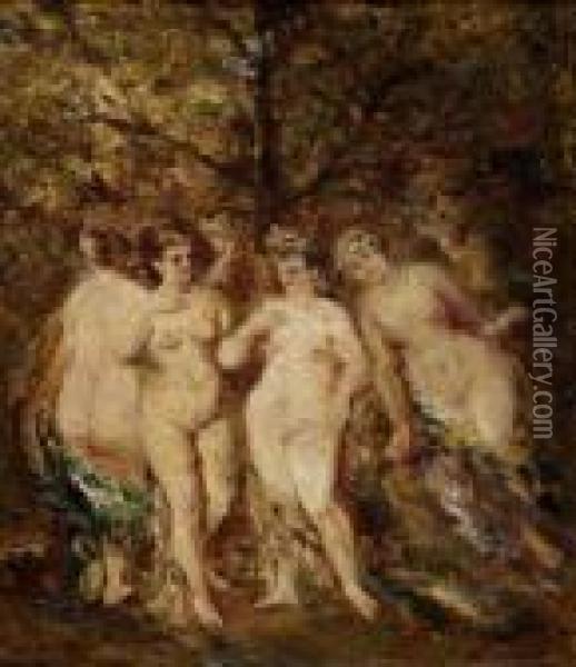 Les Baigneuses Oil Painting - Adolphe Joseph Th. Monticelli