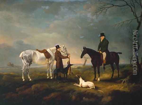 Sir Robert Leighton after Coursing, with a Groom and a Couple of Greyhounds Oil Painting - John Snr Ferneley