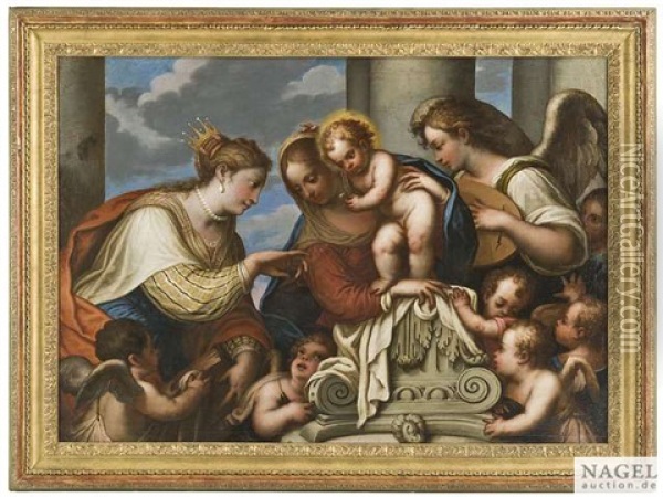 Die Mystische Vermahlung Der Heiligen Katharina Oil Painting - Giovanni Battista Lambranzi
