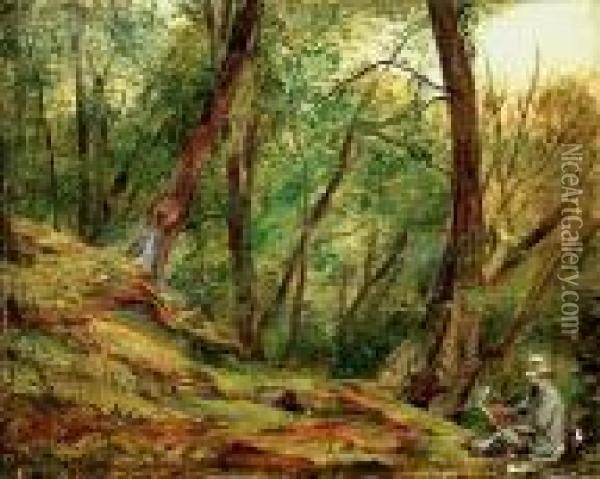 An Artist At Work Beneath Trees Oil Painting - William James Muller