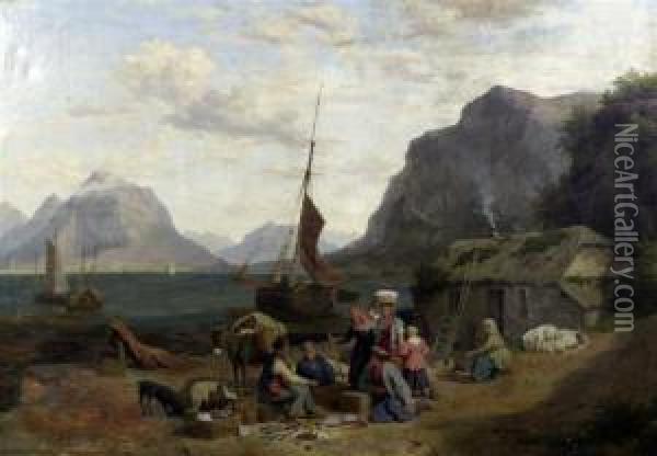 Scottish Fisherfolk On The Shore Oil Painting - Phillip Hutchins Rogers