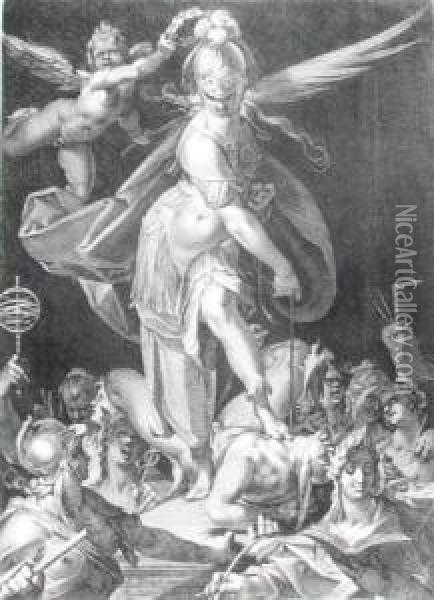 Die Weisheit Besiegt Die Unwissenheit. Kupferstich Von Aeg Oil Painting - Aegidius Sadeler or Saedeler