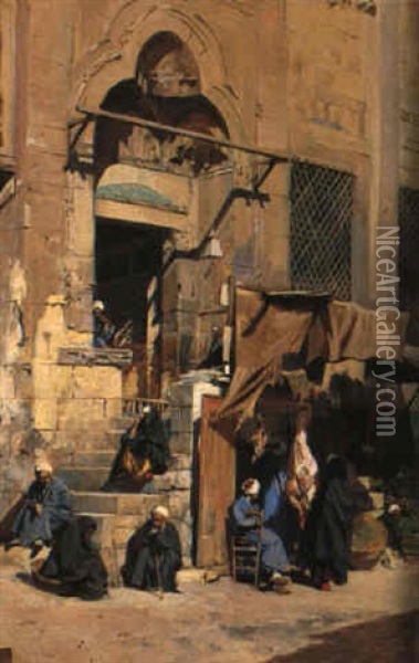 The Gate Of The Mosque El Assar, Cairo Oil Painting - Eugene Alexis Girardet