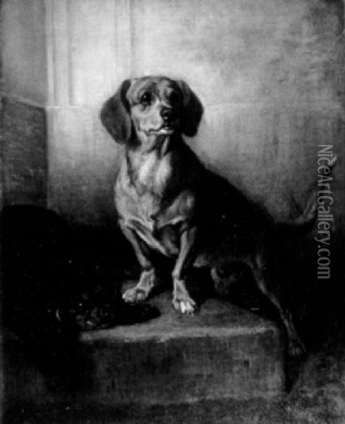 Best Friends/a Portrait Of A Dachshund And A King Charles Spaniel Oil Painting - Benno Raffael Adam
