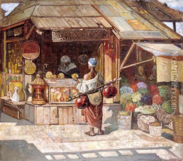 Arab Piac Oil Painting - Gyula Tornai