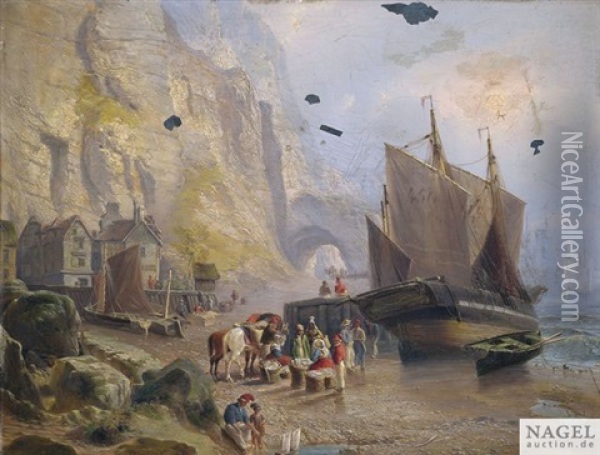 Fischereihafen An Felsiger Meereskuste Oil Painting - Fritz Bamberger