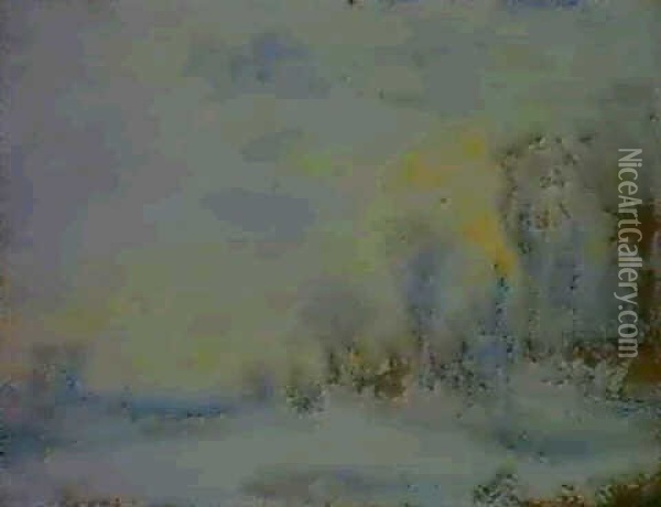 Winter Scenes                                               (a Pair, Oil And Pencil) Oil Painting - Ralph Albert Blakelock