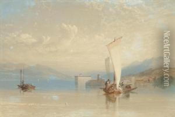 Shipping On A Calm Day, Lake Maggiore Oil Painting - Thomas Miles Richardson