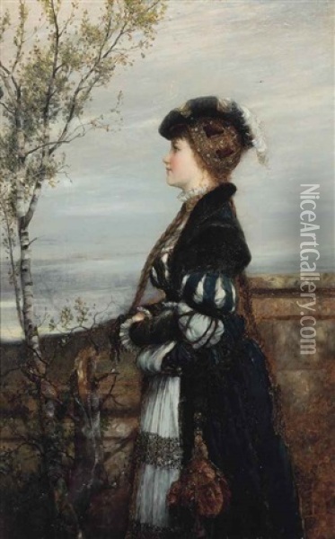 Portrait Of Lady In An Elegant Costume Oil Painting - Anton Bertzik