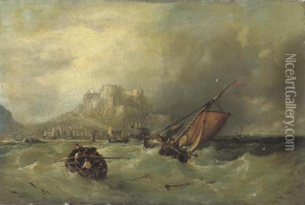 On A Choppy Sea Oil Painting - James Webb