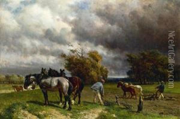Pflugende Bauern Mit Pferdegespann Oil Painting - Otto Karl Kasimir Von Thoren