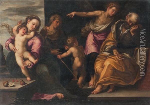 La Sainte Famille Avec Sainte Elisabeth Et Saint Jean Baptiste Oil Painting - Maffeo Verona