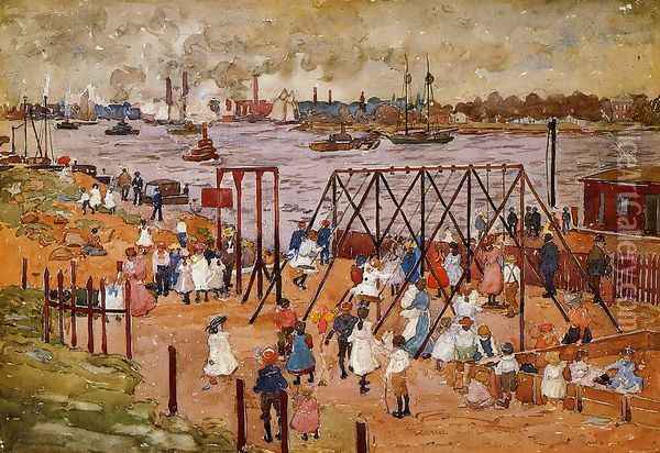 The East River Oil Painting - Maurice Brazil Prendergast
