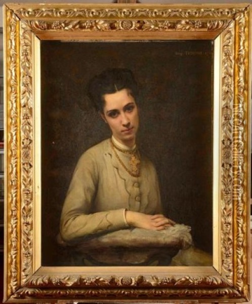 Portrait De Jeune Fille Accoudee A Son Prie-dieu Oil Painting - Eugene Romain Thirion