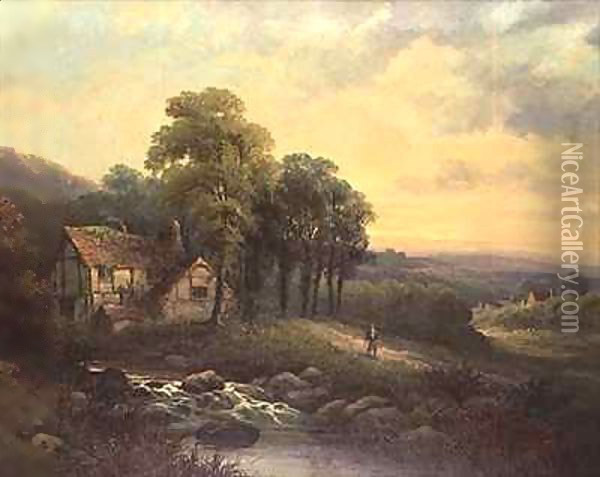 Cottage at Sunset Oil Painting - J. Boel