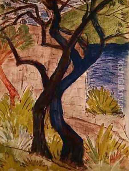 Trees before a Bridge Oil Painting - Otto Muller