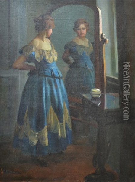 Looking In The Mirror Oil Painting - Emil Pap