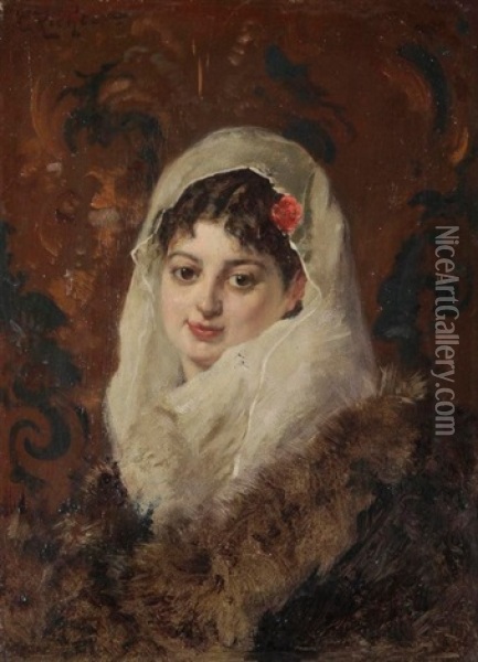 Femme A La Mantille Oil Painting - Edouard Frederic Wilhelm Richter