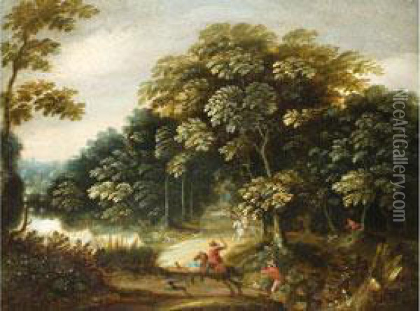 Waldlandschaft Mit Reitenden Jagern Oil Painting - Gommaert Van Der Gracht