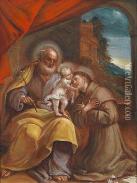Der Hl. Joseph Mit Dem Jesuskind Und Dem Hl. Antonius Von Padua Oil Painting - Niccolo Berrettoni