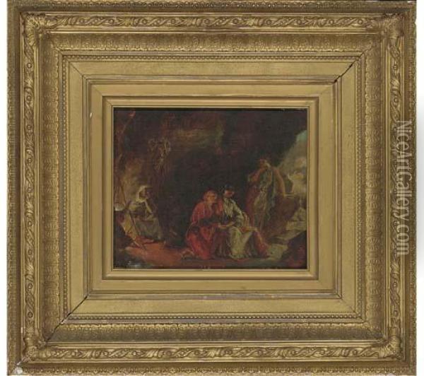 Glaucus And Ione In The Cave Of The Witch Of Vesuvius Oil Painting - William Maw Egley