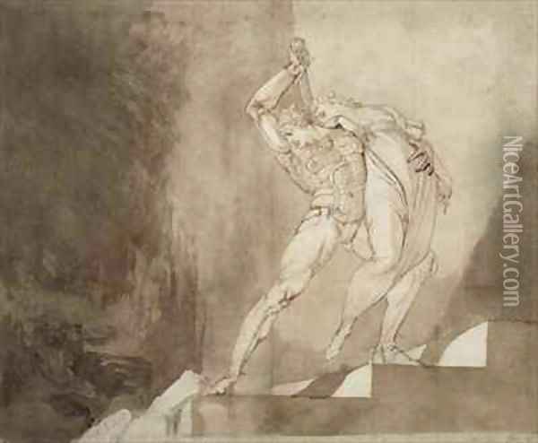 A Warrior Rescuing a Lady Oil Painting - Johann Henry Fuseli