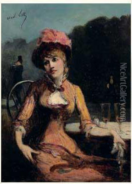 Elegante Au Cafe Oil Painting - Andre Gill
