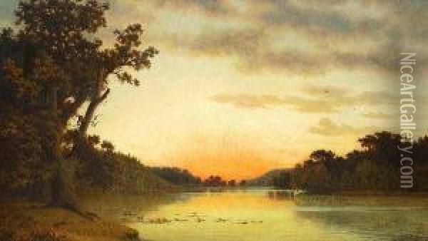 Herbstabend An Einem Markischen
 See Oil Painting - Eduard Ockel