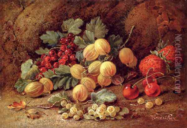 Strawberries, Cherries, Gooseberries And Red And White Currants Oil Painting - Vincent Clare