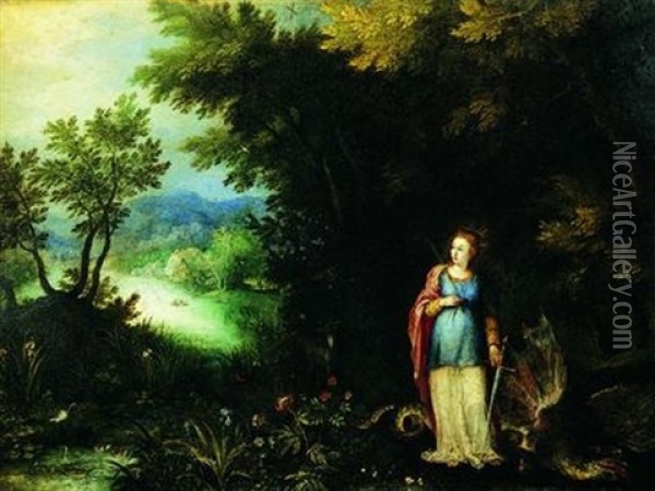 Sainte Marguerite D'antioche Et Le Dragon Dans Un Vaste Paysage De Riviere Oil Painting - Jan Brueghel the Elder