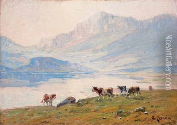 Lac D'aiguebelette Oil Painting - Clovis Frederic Terraire