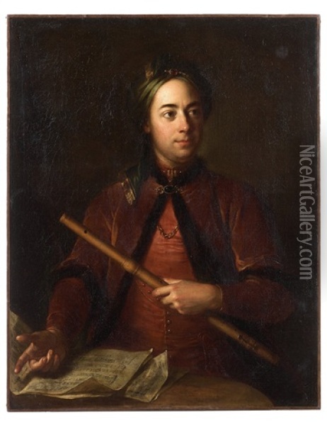 Portrait De Gentilhomme En Flutiste Oil Painting - Jean-Baptiste van Loo