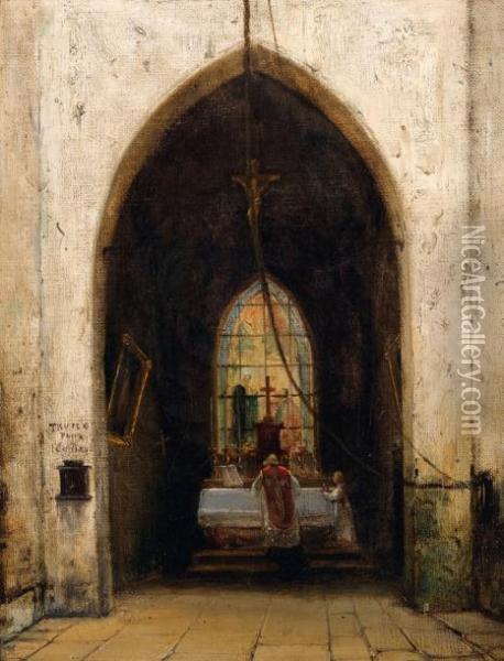 La Messe Dans La Chapelle Oil Painting - Charles Marie Bouton