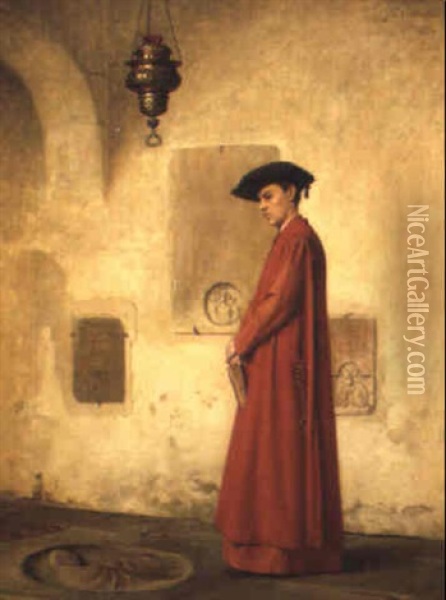 Contemplation In The Ambulatory Oil Painting - Thure Nikolaus Cederstrom