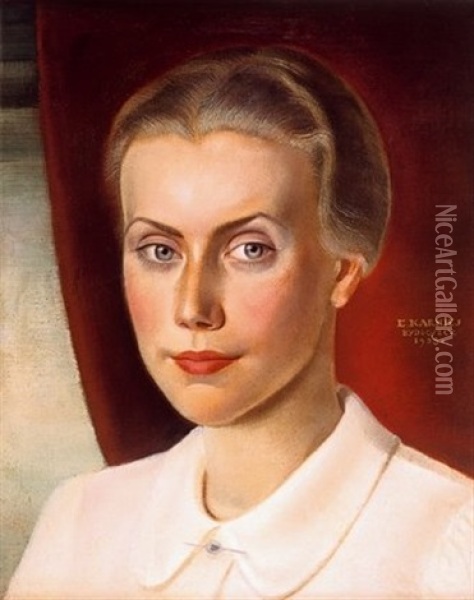 Portret Mlodej Kobiety Oil Painting - Edward Karniej