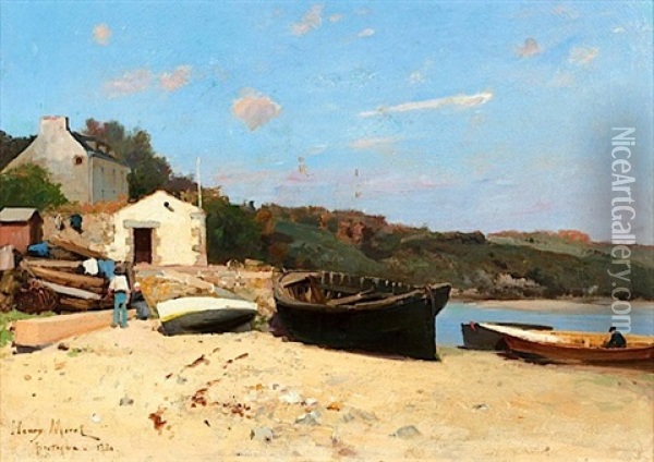 Barques Au Sec Sur Le Rivage Ou Bateaux Au Pouldu Oil Painting - Henry Moret