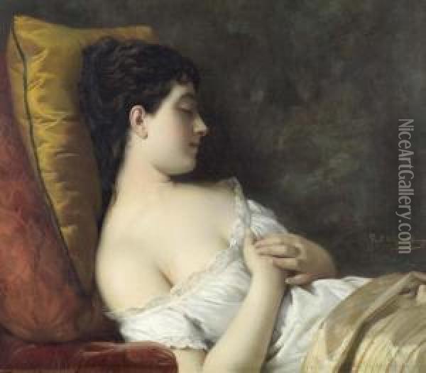 Sleeping Beauty. Oil Painting - Louis-Emile Pinel De Grandchamp