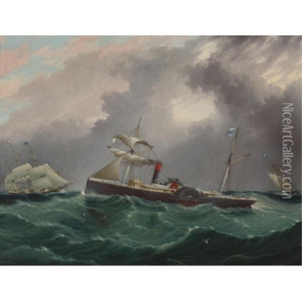 Steam Sailer, San Salvador Oil Painting - James Edward Buttersworth