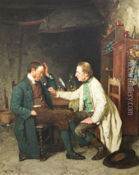 A Fair Settlement Oil Painting - August Jernberg