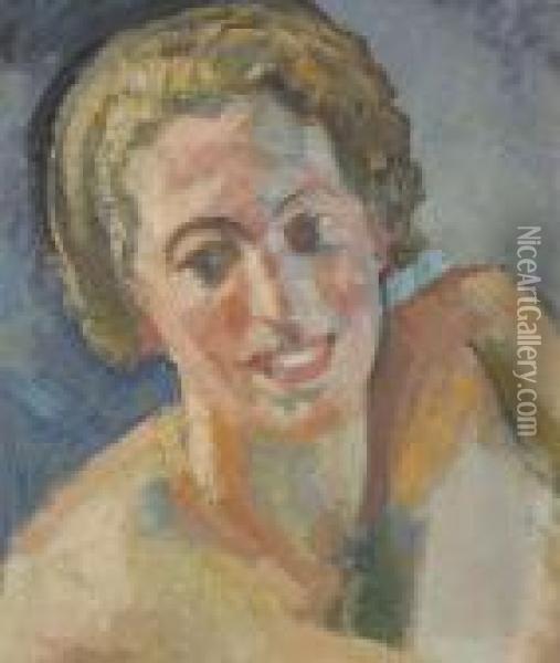 Head Of Woman (recto) And Village (verso). Oil Painting - Charles L'Eplattenier